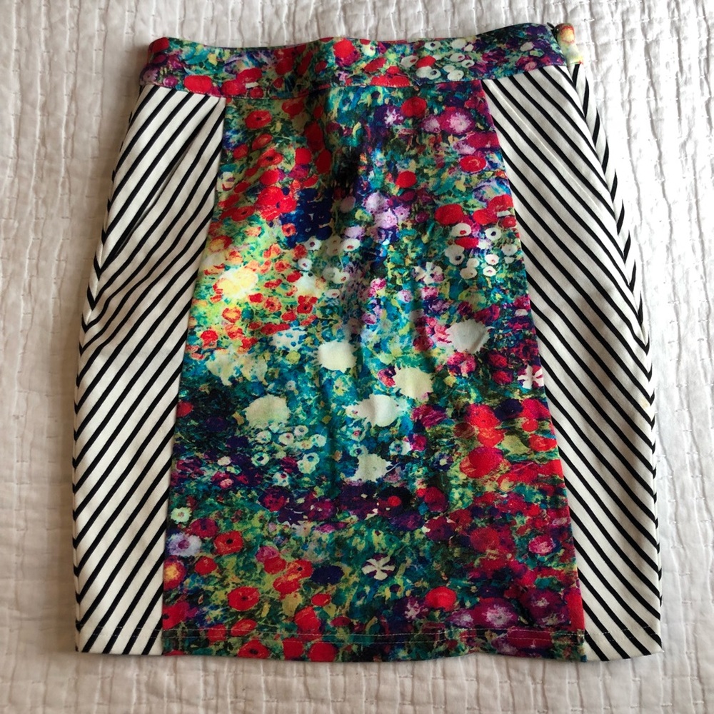 Anthropologie Striped and Floral Skirt, Size 0.